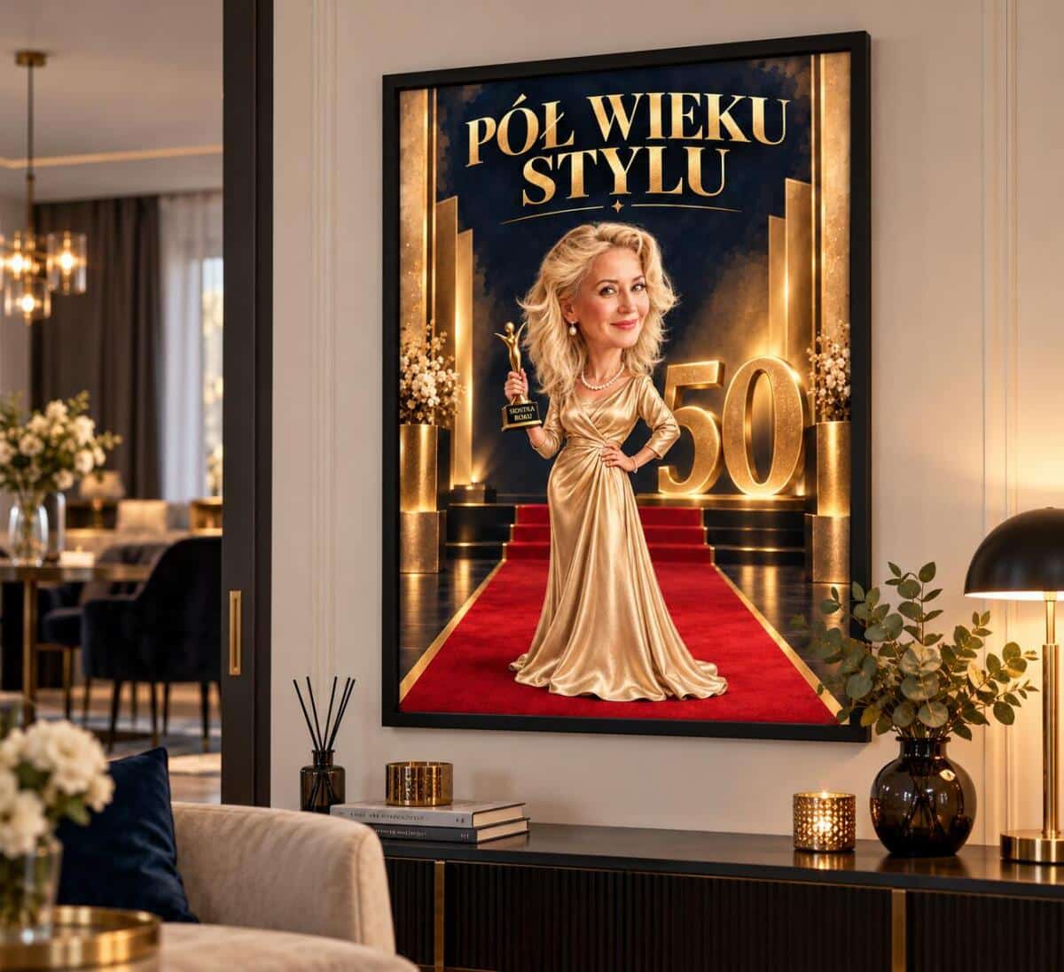 Prezent dla Siostry na 50. Urodziny – Plakat z Karykaturą ze Zdjęcia „Pół Wieku Stylu” -  31736 - zdjęcie 2
