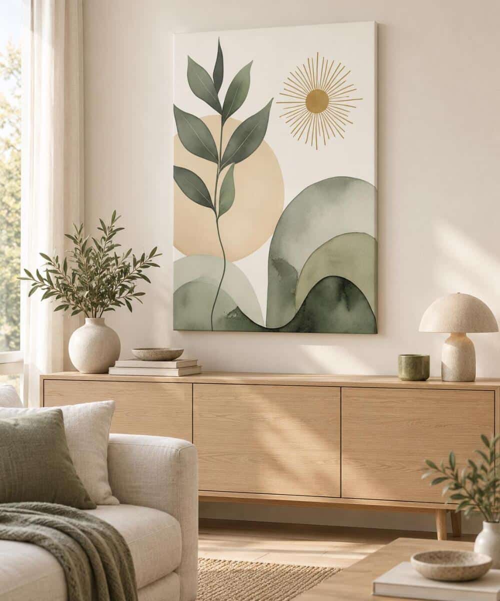 Plakat botaniczny do salonu i sypialni – zielone liście i słońce boho 82719 - zdjęcie 6
