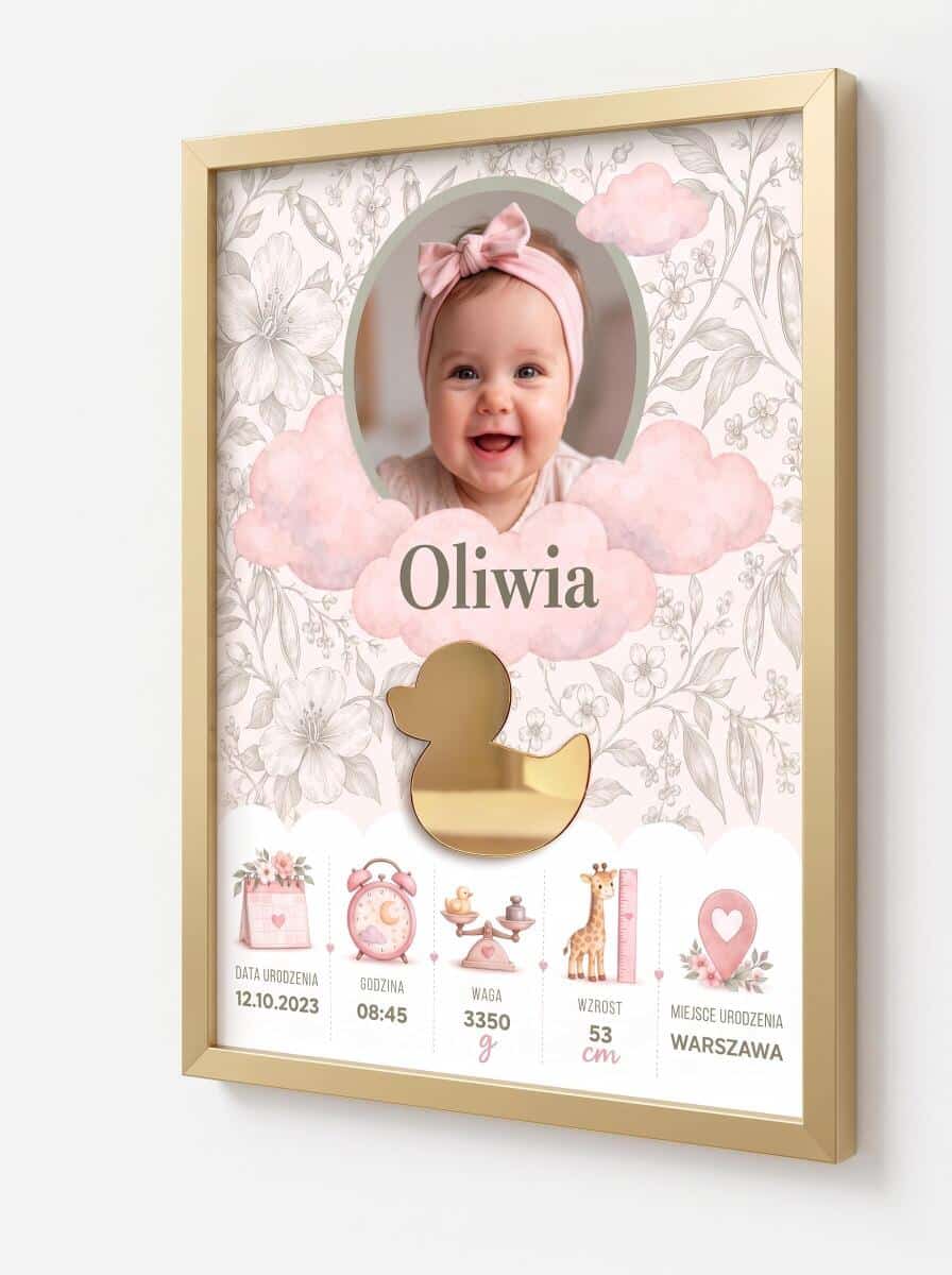 Metryczka ze zdjęciem, prezent na narodziny – plakat z imieniem w ramie 96035