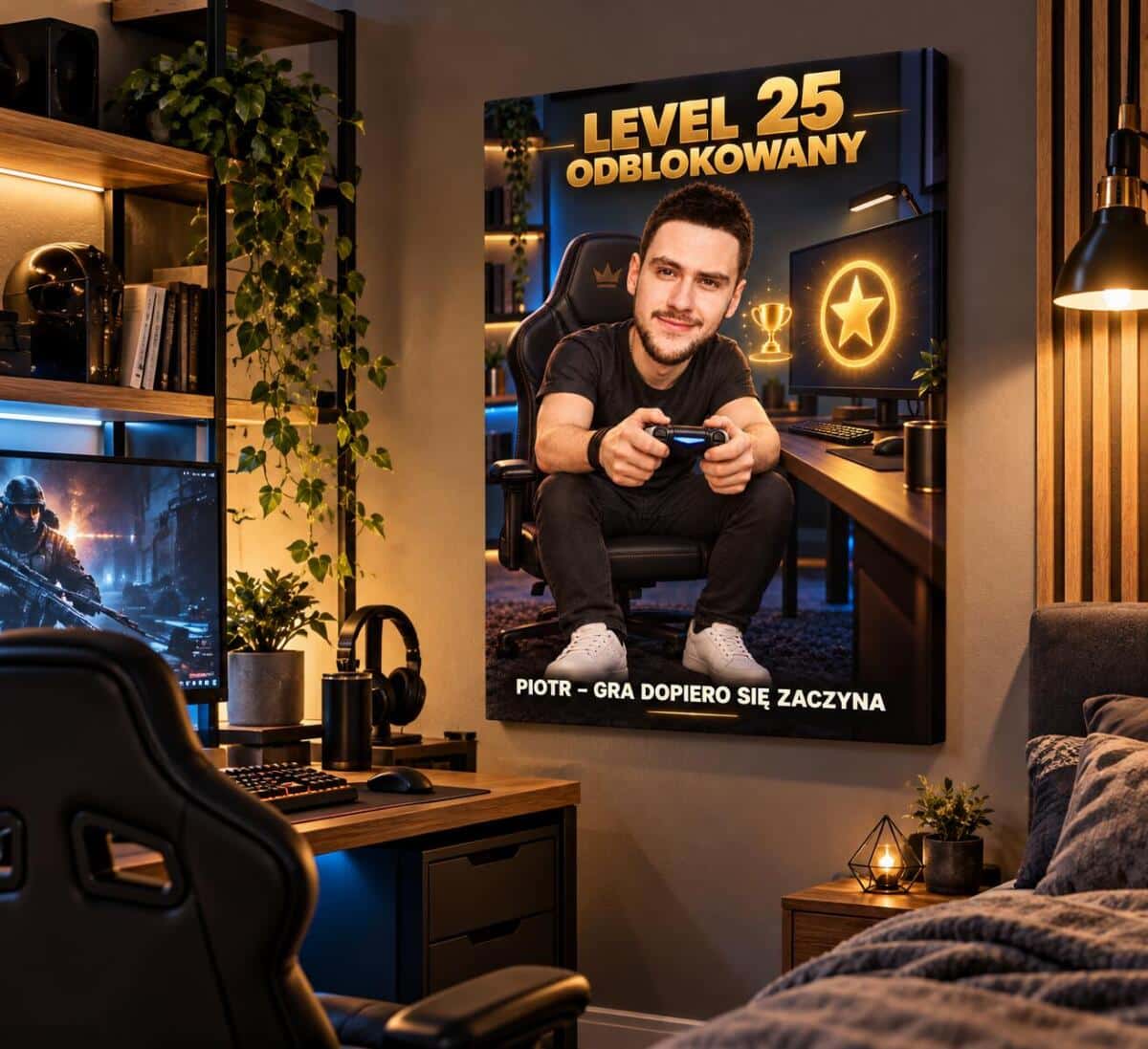 Prezent dla Gracza na 25 Urodziny – Obraz z Karykaturą ze Zdjęcia „Level 25 Odblokowany” - 31592 - zdjęcie 2