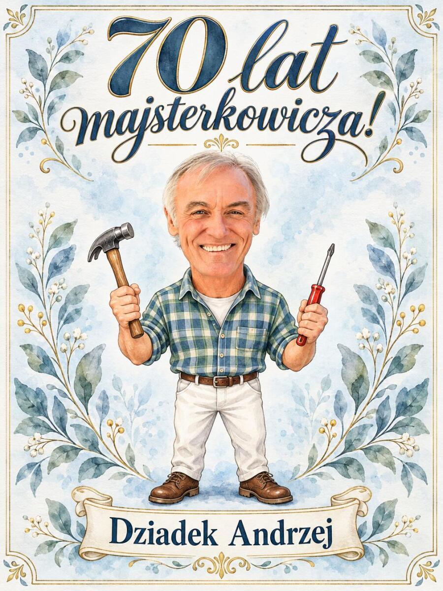 Prezent dla Dziadka Majsterkowicza na 70 Urodziny – Obraz – Karykatura 70 lat majsterkowicza - 31635 - zdjęcie 2