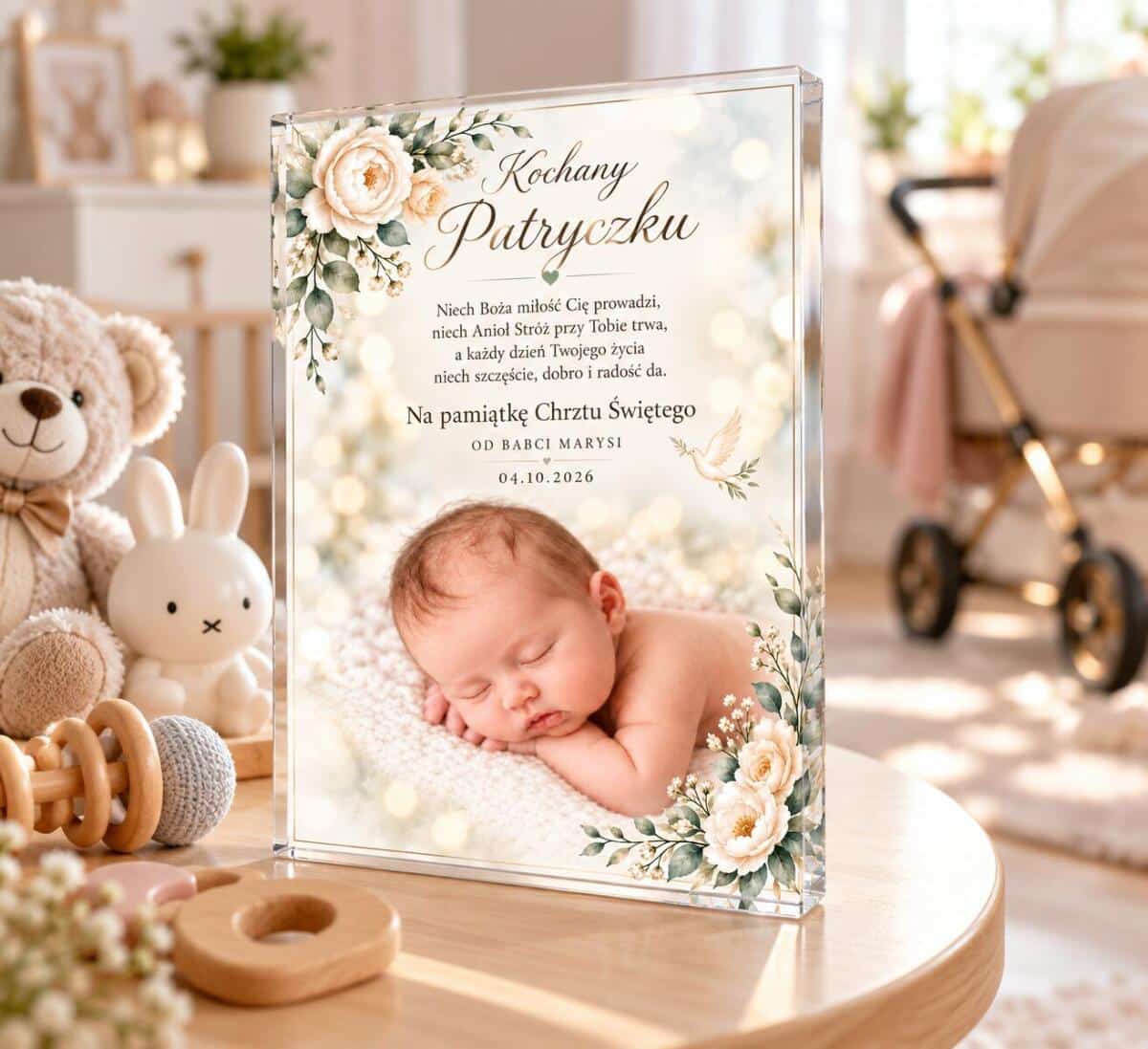 Statuetka na Chrzest Święty ze zdjęciem dziecka – Pamiątka Chrztu 82600 - zdjęcie 6