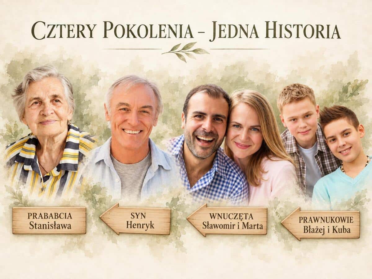 Prezent dla Prababci – Obraz Drogowskaz Cztery Pokolenia z Imionami | Dzień Babci 31571 - zdjęcie 2