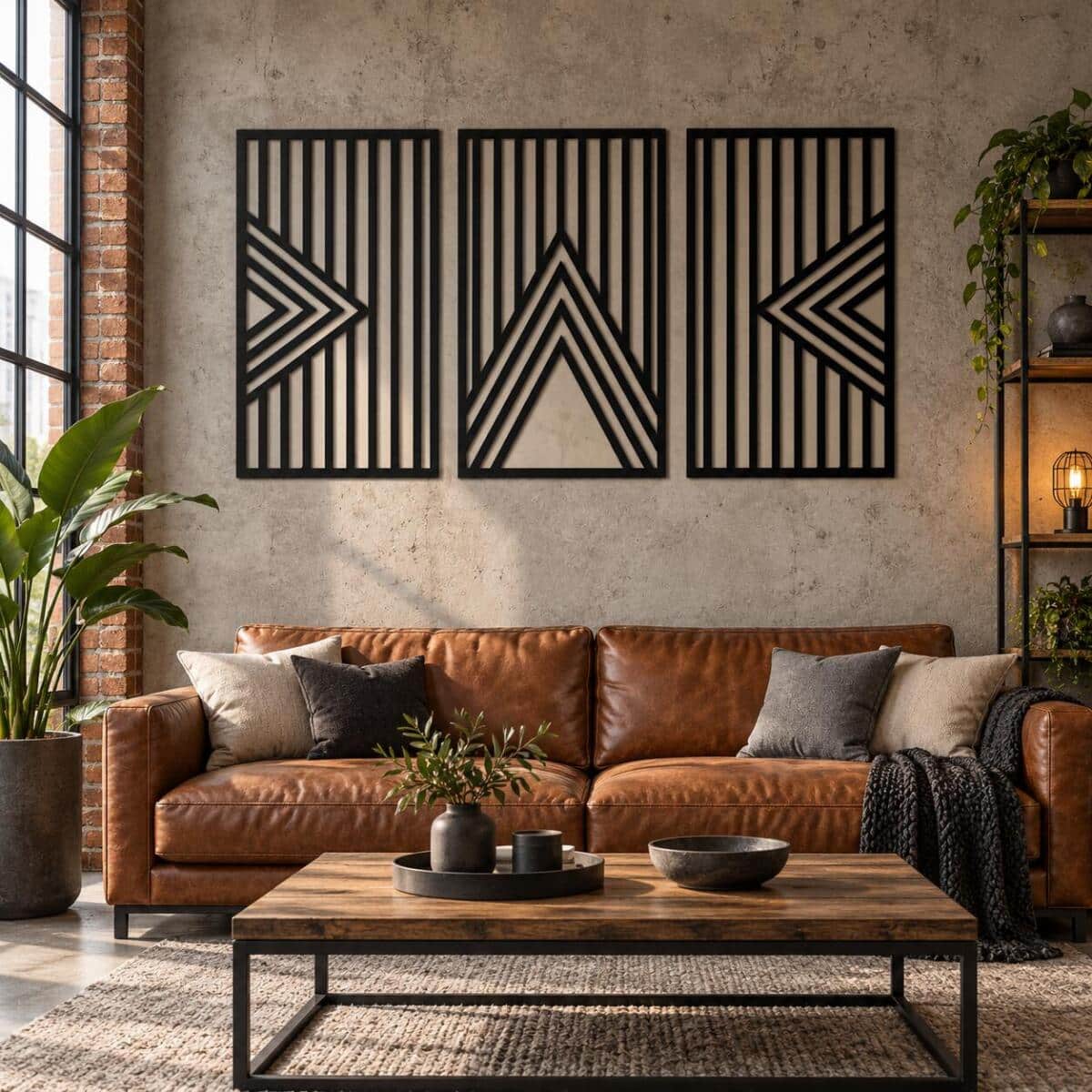 Panele Ażurowe- Geometria, linie i trójkąty | Nowoczesny Tryptyk Obraz w stylu Loft 71002 - zdjęcie 2