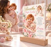 Urocza Statuetka na Chrzest Święty dla Dziewczynki ze Zdjęciem – Aniołek w Kwiatach 82603 - miniaturka 4
