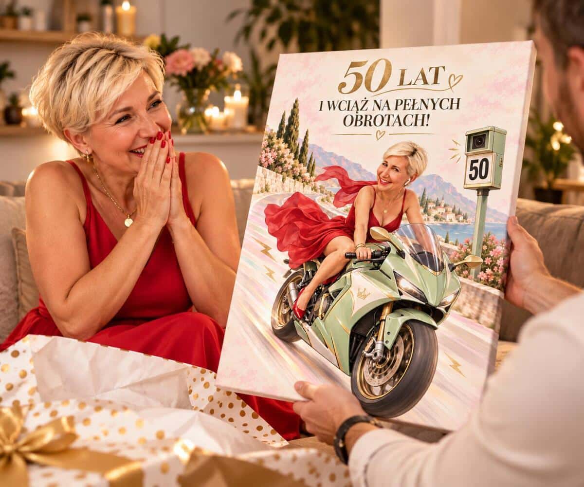 Prezent na 50 Urodziny dla Mamy – Karykatura ze Zdjęcia na Ścigaczu 82689 - zdjęcie 4