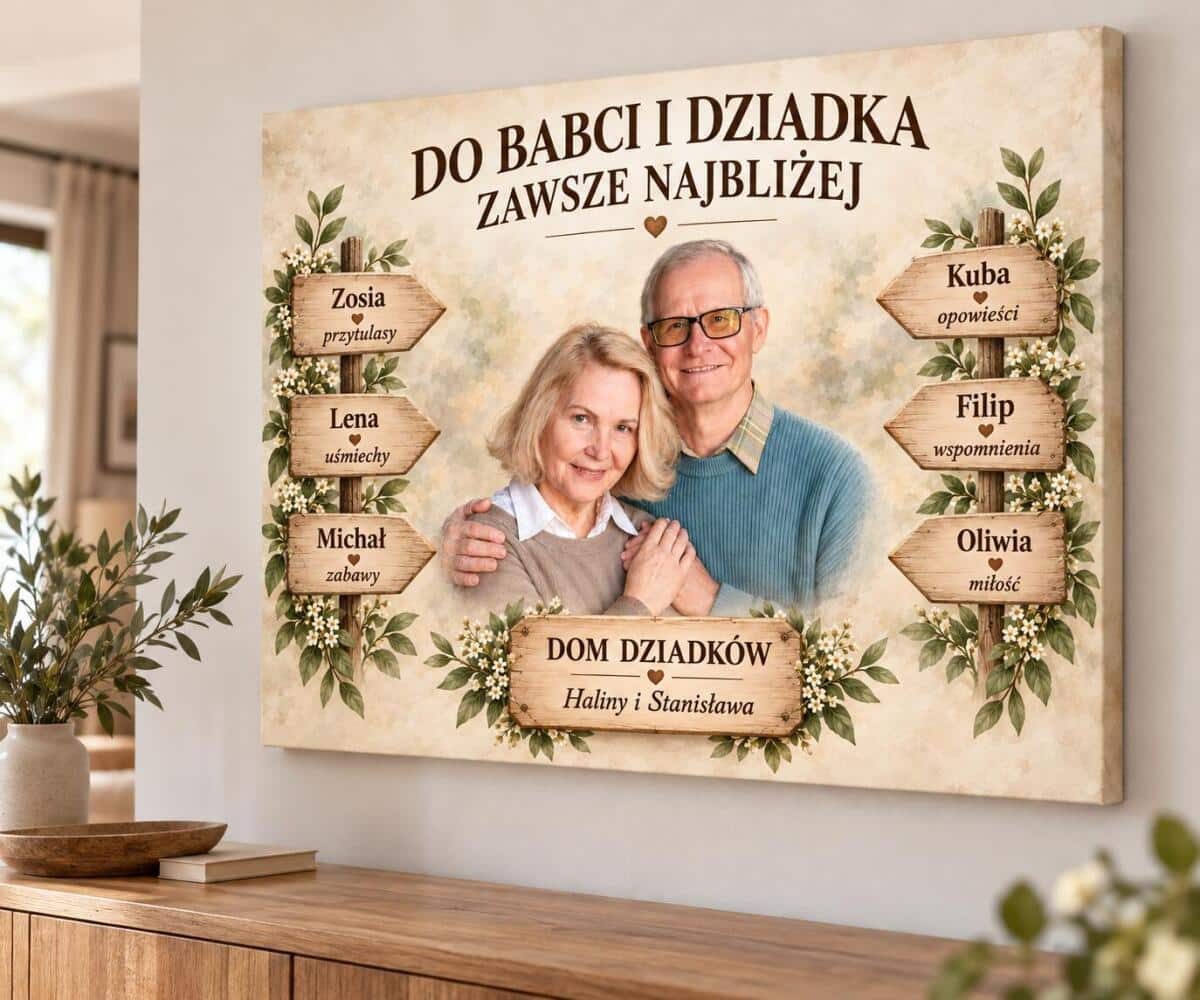 Prezent na Dzień Babci i Dziadka – Obraz Drogowskaz z Imionami Wnuków | Płótno 31568 - zdjęcie 4