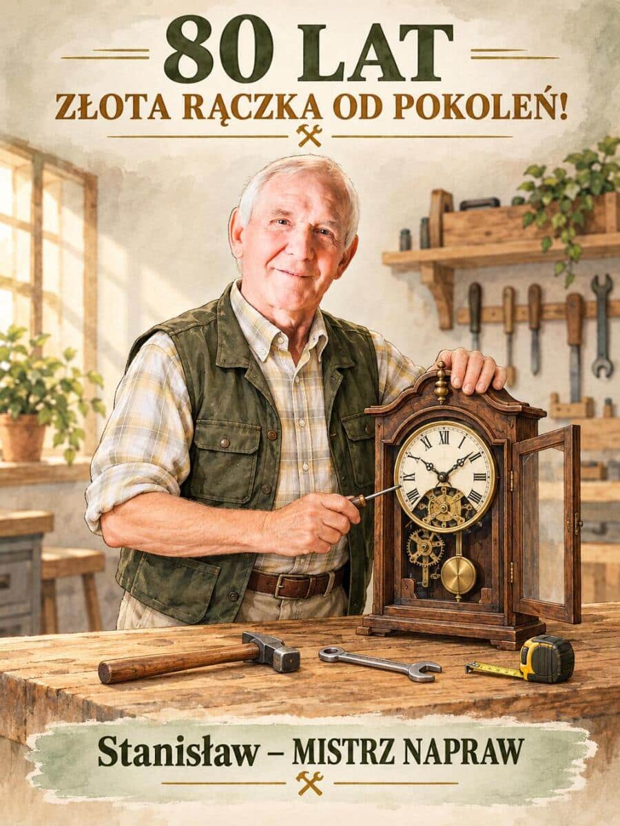 Prezent dla Majsterkowicza na 80 Urodziny – Obraz z Karykaturą ze Zdjęcia „Złota Rączka” - 31713 - zdjęcie 2