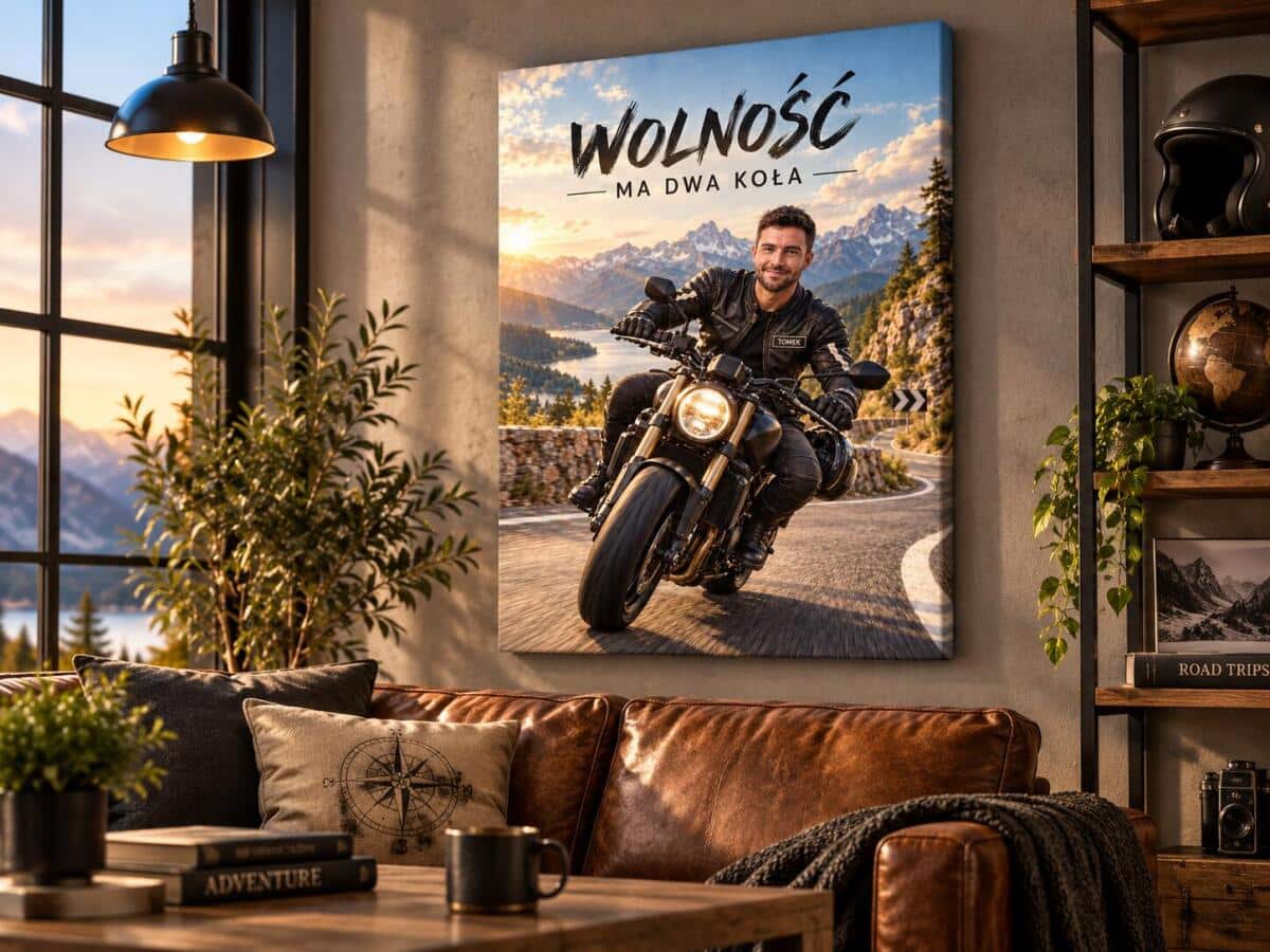 Prezent dla motocyklisty ze zdjęcia – karykatura na motocyklu w trasie 31556 - zdjęcie 2
