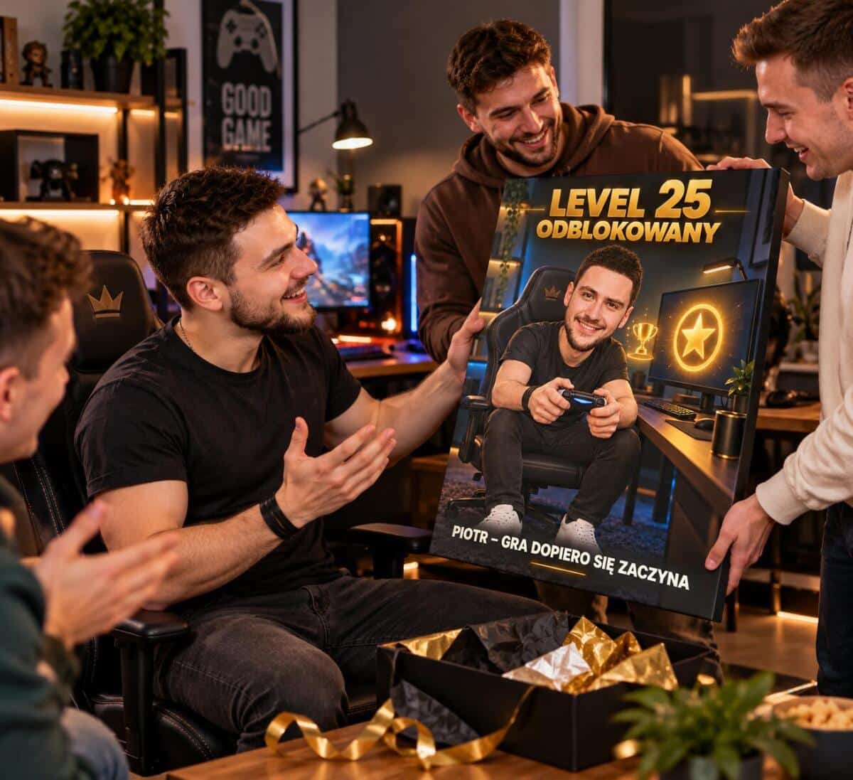 Prezent dla Gracza na 25 Urodziny – Obraz z Karykaturą ze Zdjęcia „Level 25 Odblokowany” - 31592 - zdjęcie 3