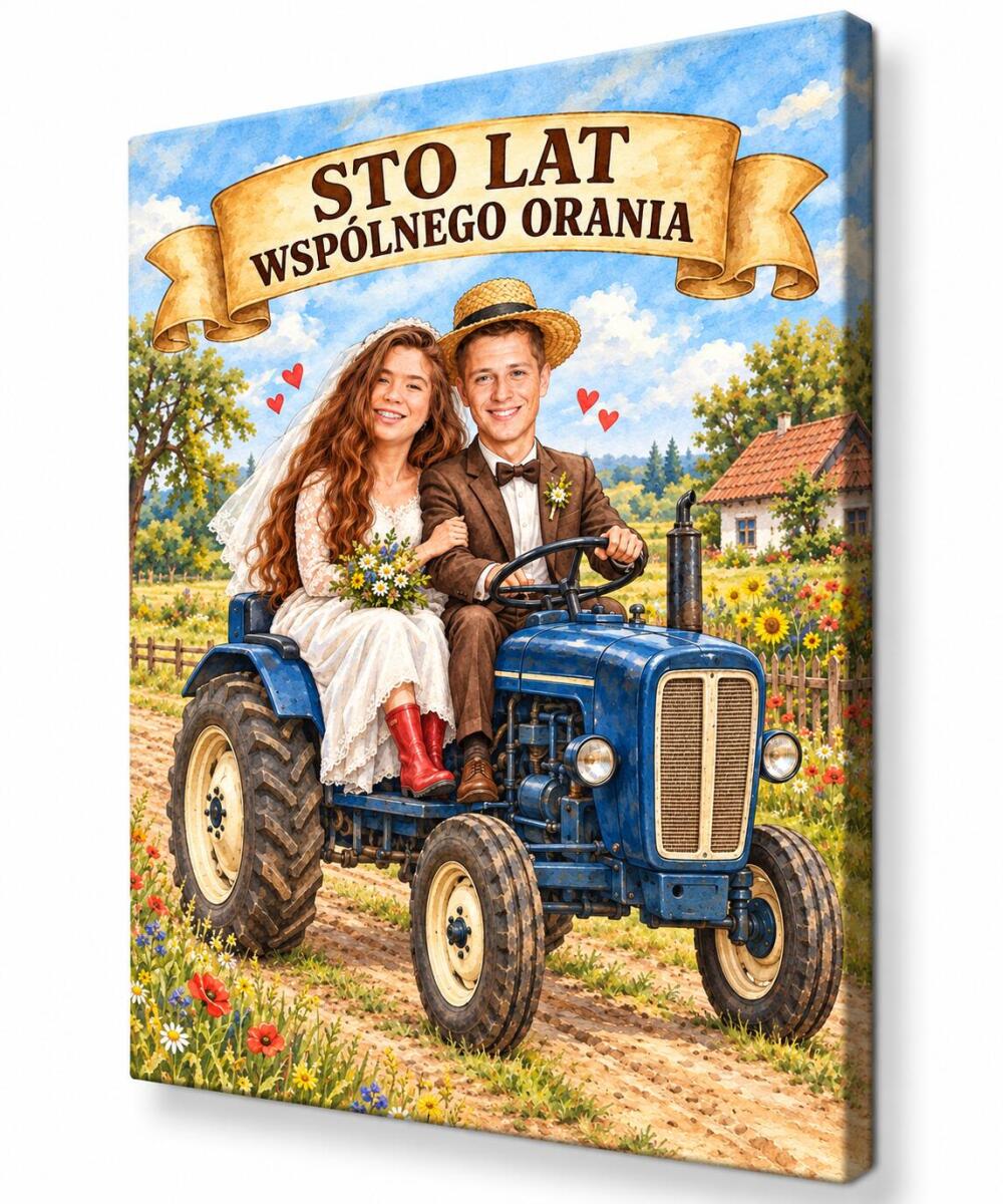 Prezent dla Nowożeńców – Obraz z Karykaturą ze Zdjęcia Sto Lat Wspólnego Orania - 31653