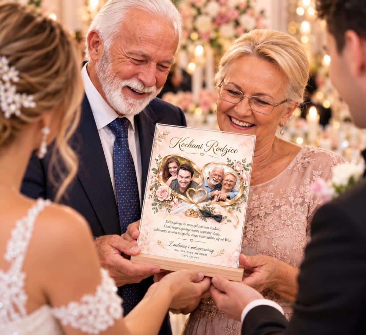 Statuetka dla Rodziców „Dziękujemy, że nauczyliście nas kochać” od nowożeńców – ze zdjęciami  82597 - zdjęcie 4