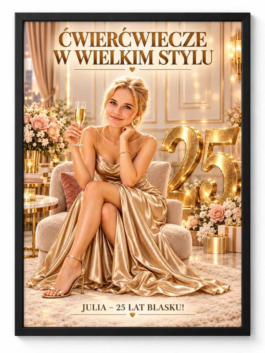 Prezent dla na 25 Urodziny – Plakat z Karykaturą Glamour ze Zdjęcia i Imieniem – Ćwierćwiecze w Wielkim Stylu 31587