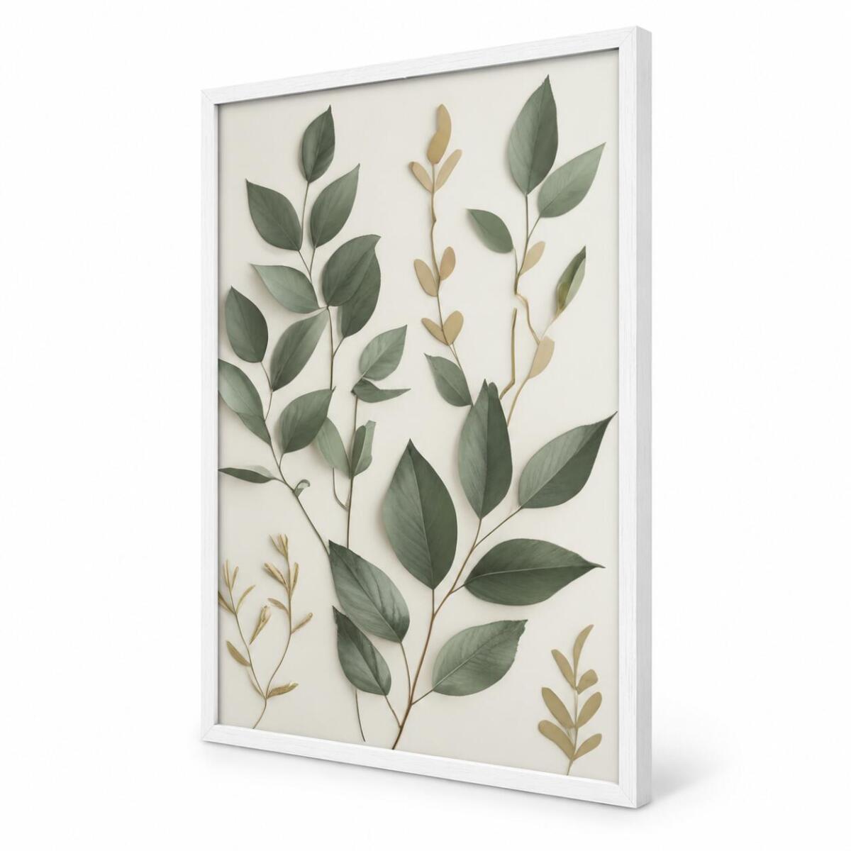Plakat botaniczny – zielone i beżowe liście na kremowym tle 82717