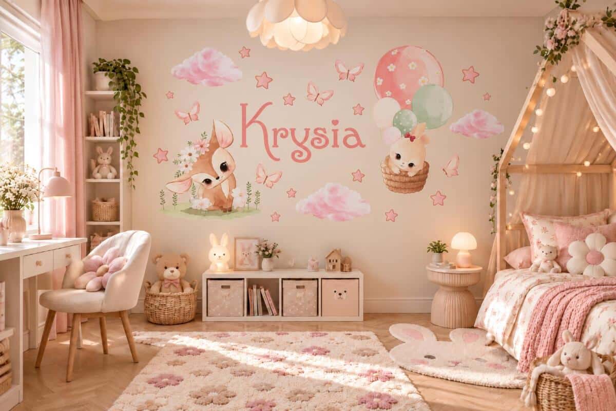 Naklejka z imieniem dla dziecka króliczki 63507