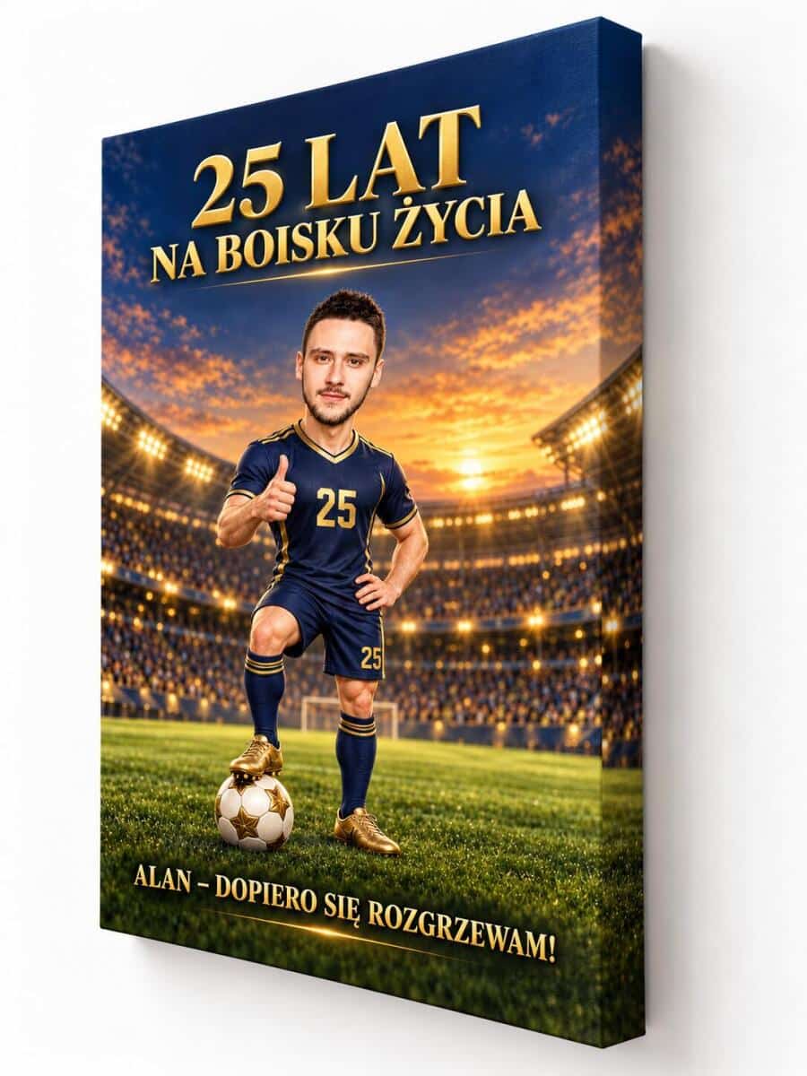 Prezent dla Piłkarza na 25 Urodziny – Plakat z Karykaturą ze Zdjęcia i Imieniem – Na Boisku Życia - 31588