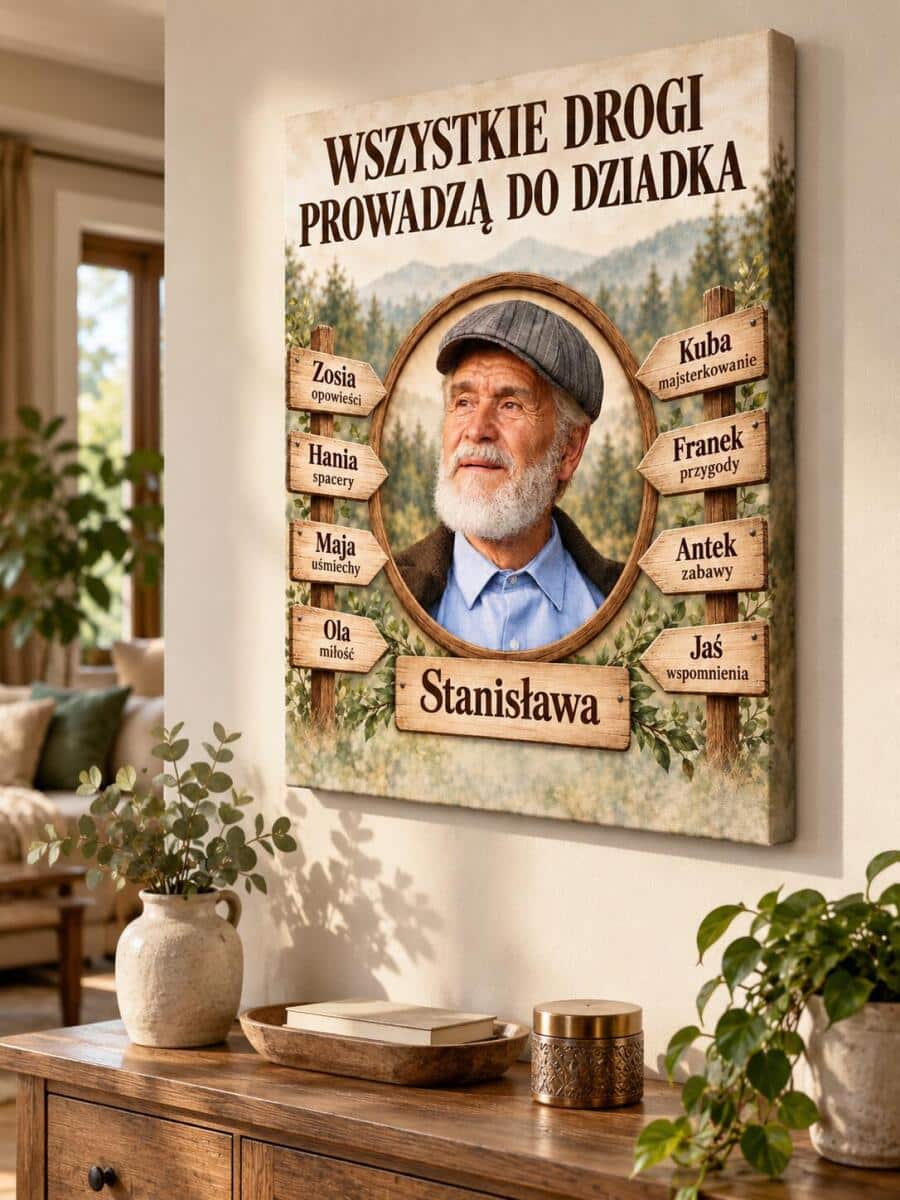 Prezent dla Dziadka na Dzień Dziadka – Obraz z Imionami Wnuków na Drogowskazie | Płótno 31567 - zdjęcie 2