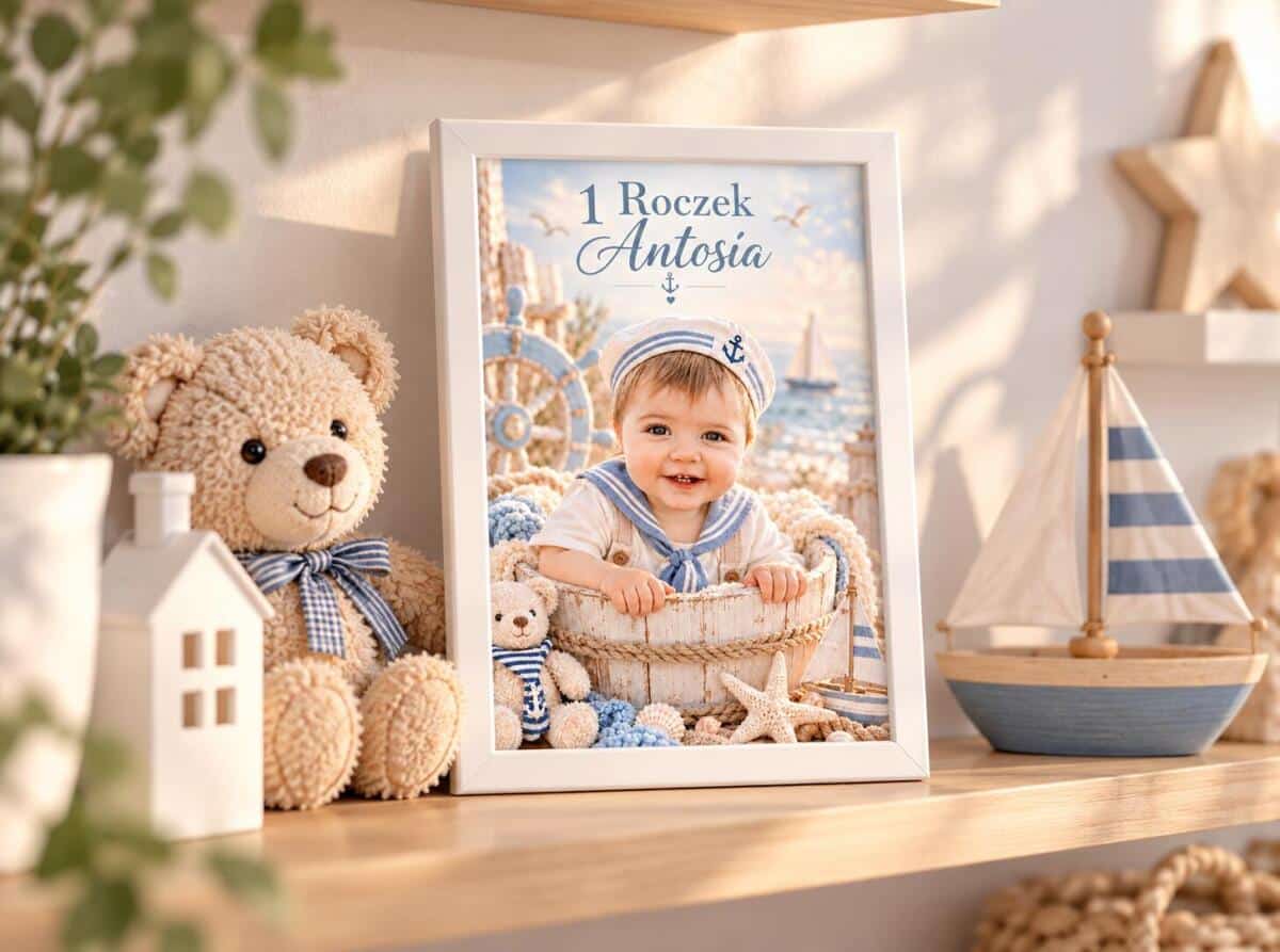 Plakat w Ramie ze Zdjęcia Dziecka na 1 Roczek – Marynistyczny Portret z Imieniem 82642 - zdjęcie 4