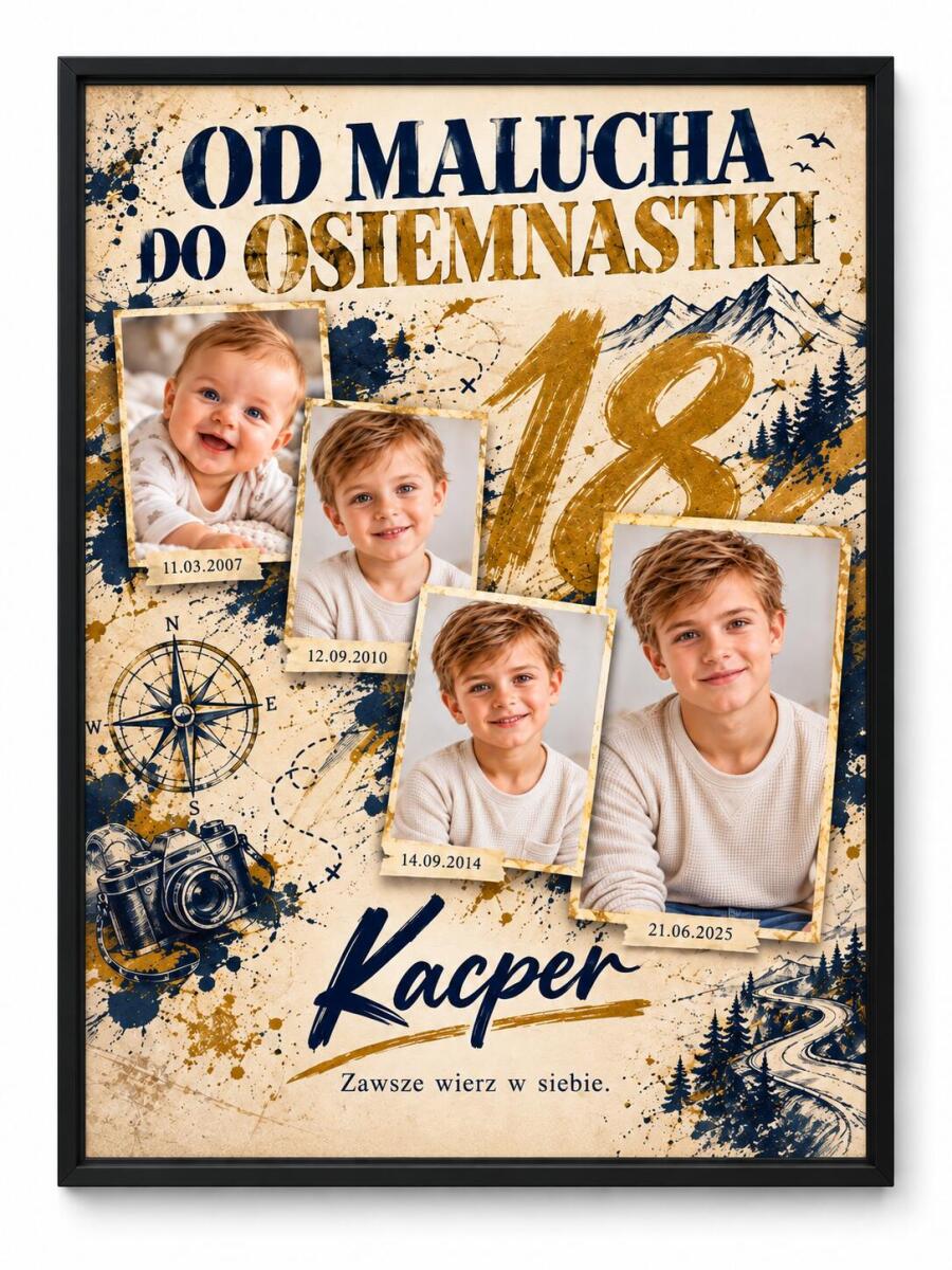 Plakat na 18 urodziny dla chłopaka ze zdjęć — Od malucha do osiemnastki 51153