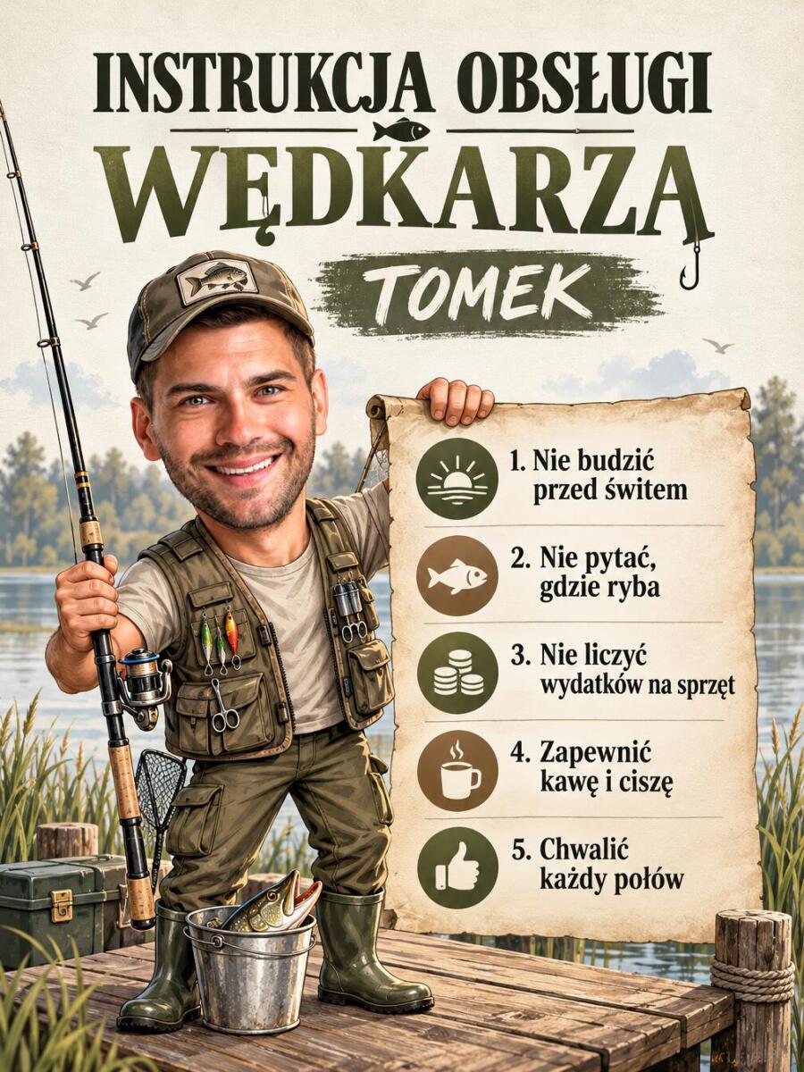 Śmieszny prezent dla wędkarza – plakat karykatura „Instrukcja obsługi wędkarza” 31555 - zdjęcie 2
