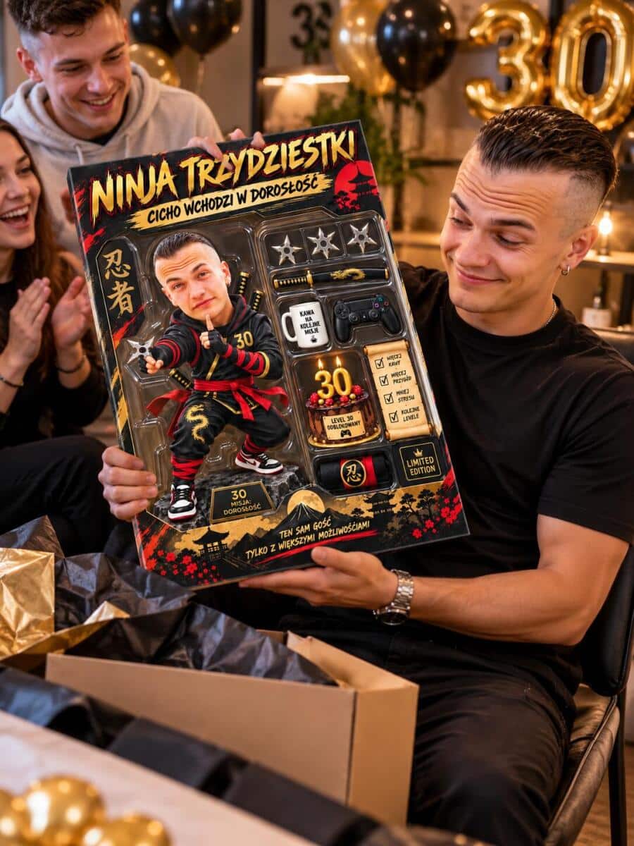 Prezent na 30 urodziny ze zdjęcia – OBRAZ karykatura figurka w pudełku „Ninja Trzydziestki” 82626 - zdjęcie 4