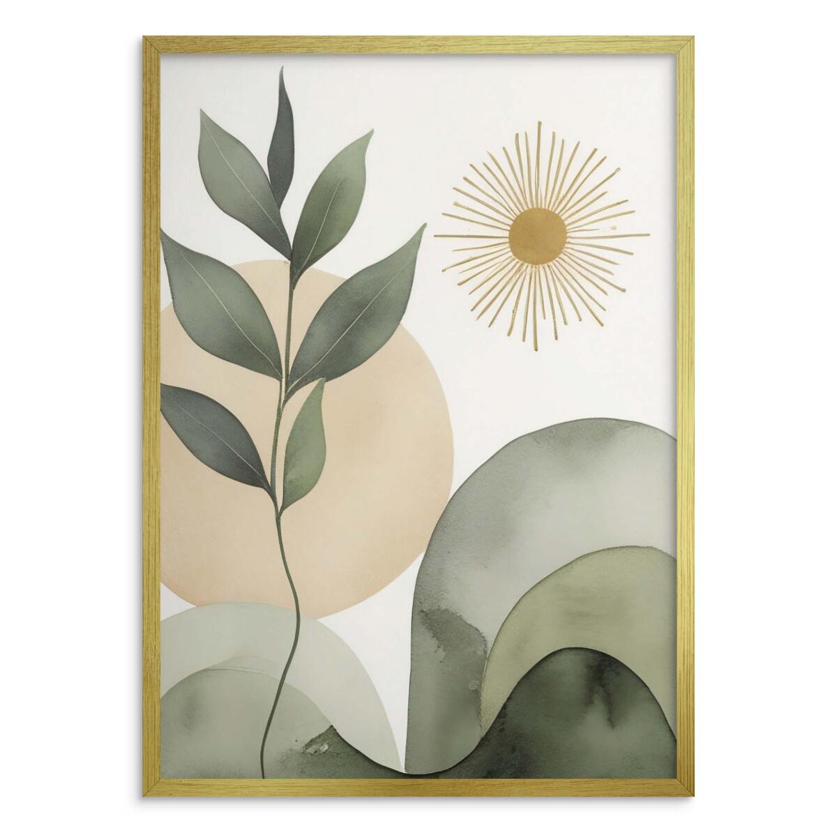 Plakat botaniczny do salonu i sypialni – zielone liście i słońce boho 82719 - zdjęcie 4