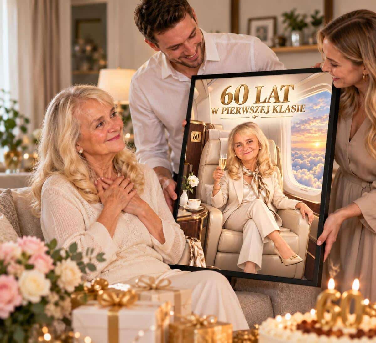 Prezent dla Teściowej na 60. Urodziny – Plakat z Karykaturą ze Zdjęcia „60 Lat w Pierwszej Klasie” -  31742 - zdjęcie 3