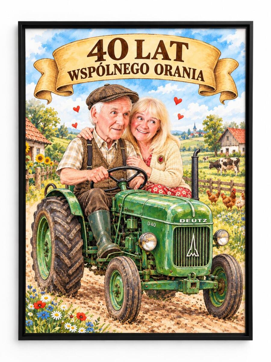 Prezent dla Rodziców na 40. Rocznicę Ślubu – Plakat z Karykaturą ze Zdjęcia „40 Lat Wspólnego Orania” 31719