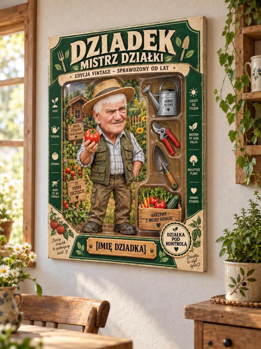 Prezent na Dzień Dziadka ze zdjęcia – karykatura figurka w pudełku „Dziadek – Mistrz Działki” 82661 - zdjęcie 3