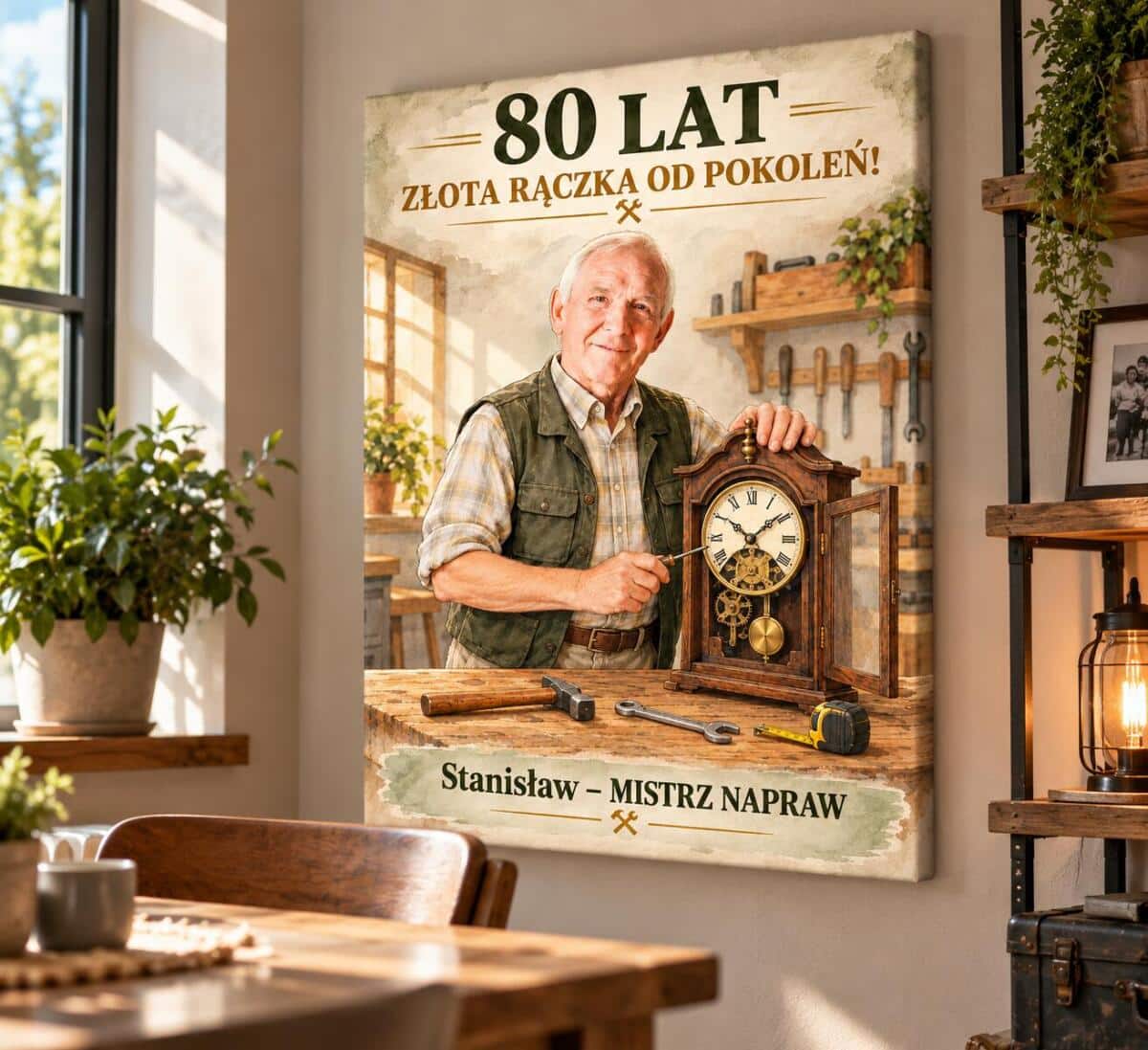 Prezent dla Majsterkowicza na 80 Urodziny – Obraz z Karykaturą ze Zdjęcia „Złota Rączka” - 31713 - zdjęcie 3