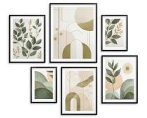 Zestaw 6 plakatów do salonu – botaniczna harmonia w zieleni i beżu 82724 - miniaturka 3