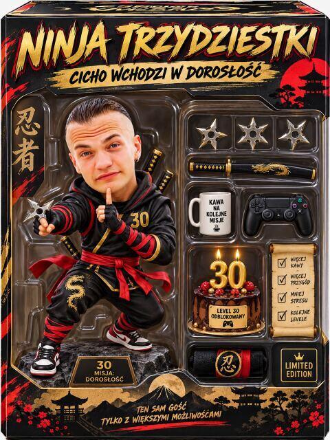 Prezent na 30 urodziny ze zdjęcia – OBRAZ karykatura figurka w pudełku „Ninja Trzydziestki” 82626 - zdjęcie 2