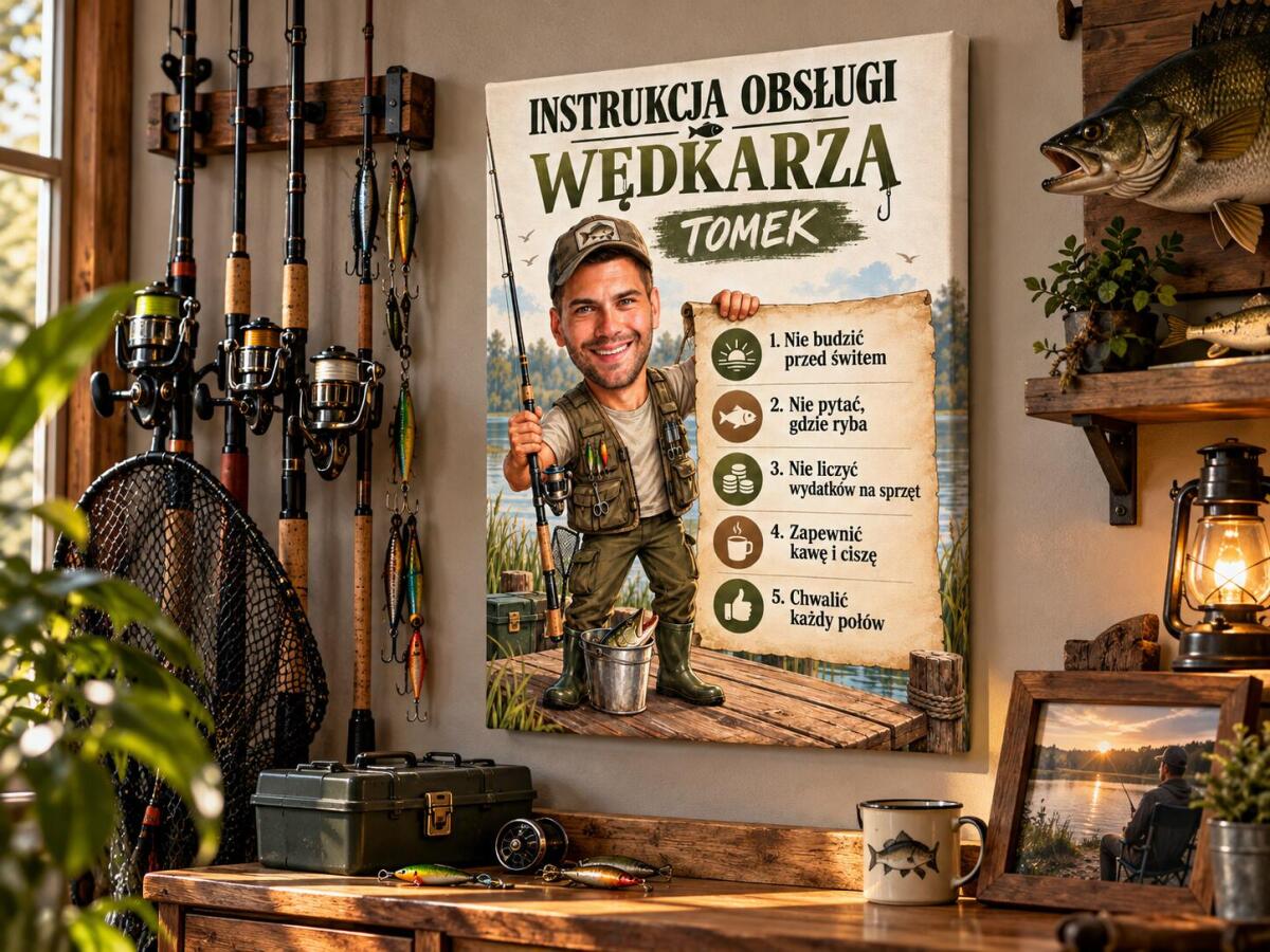 Śmieszny prezent dla wędkarza – plakat karykatura „Instrukcja obsługi wędkarza” 31555 - zdjęcie 3