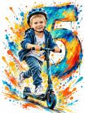Obraz na Urodziny Chłopca ze Zdjęcia – Kolorowa Cyfra Wieku – Hulajnoga Street Art 82638 - miniaturka 4