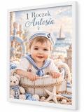 Plakat w Ramie ze Zdjęcia Dziecka na 1 Roczek – Marynistyczny Portret z Imieniem 82642 - miniaturka 1
