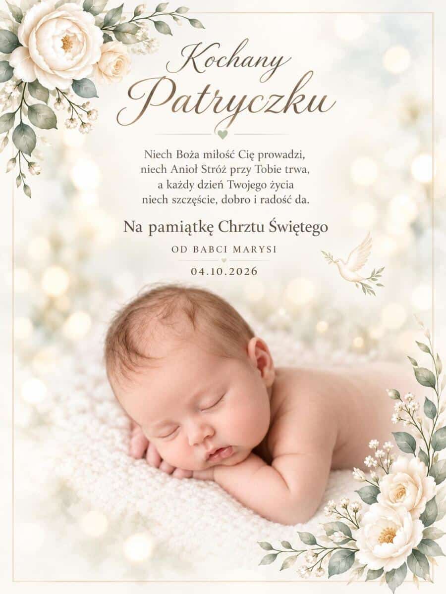 Statuetka na Chrzest Święty ze zdjęciem dziecka – Pamiątka Chrztu 82600 - zdjęcie 3