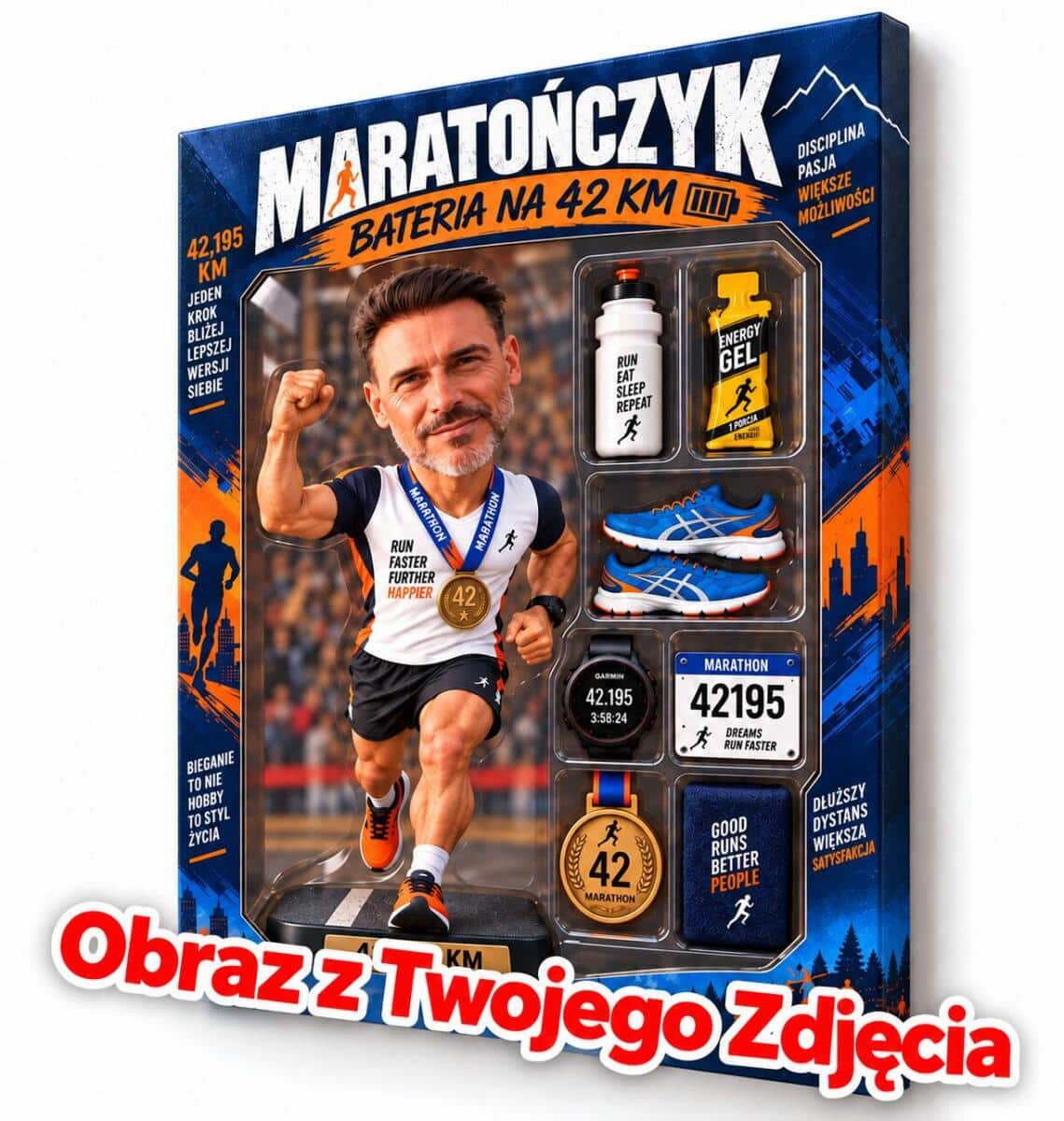 Prezent dla biegacza ze zdjęcia – karykatura figurka w pudełku Maratończyk 82656